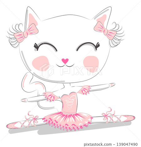Hand Drawn Cute Cat, ballerina illustration, children print 139047490