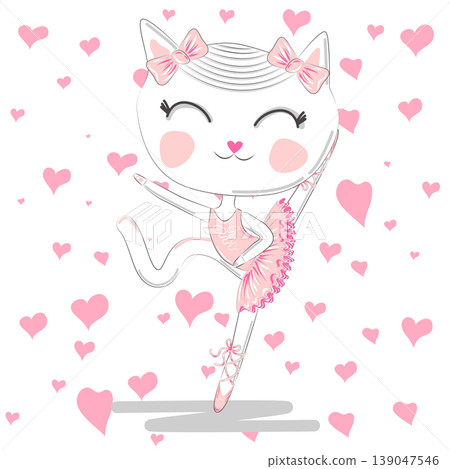 Cute ballerina cat dancing ballet in pink tutu Cute ballerina cat dancing ballet in pink tutu 139047546