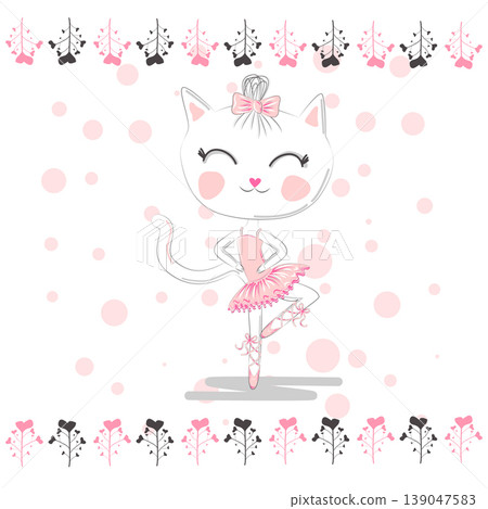 cute white cartoon cat in ballet tutu, kitty girl in a pink skirt cute white cartoon cat in ballet tutu, kitty girl in a pink skirt 139047583