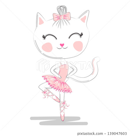 Hand Drawn Cute Cat, ballerina illustration, children print Hand Drawn Cute Cat, ballerina illustration, children print 139047603