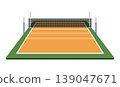 Top view of tennis court with clear white lines and orange playing surface, minimal flat design style. Sport field background ideal for game strategy, training concepts, competition visuals 139047671