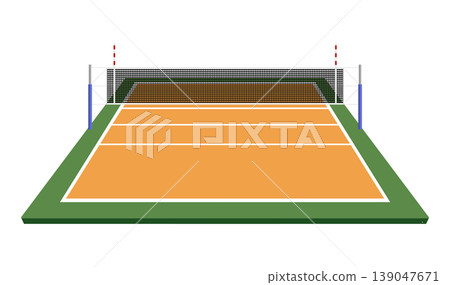 Top view of tennis court with clear white lines and orange playing surface, minimal flat design style. Sport field background ideal for game strategy, training concepts, competition visuals Top view of tennis court with clear white lines and orange playing surface, minimal flat design style. Sport field background ideal for game strategy, training concepts, competition visuals 139047671