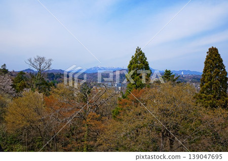 A view of the city towards the Sendai Daikannon from the ruins of Sendai Castle. 139047695