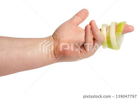 Person catching or throwing onion rings 139047797