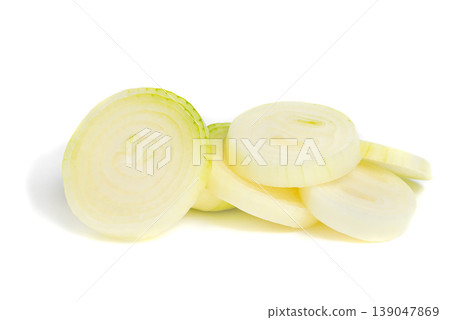 Group of fresh onion slices in a row Group of fresh onion slices in a row 139047869