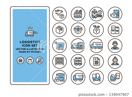 Logistics and delivery icon set, light blue two-tone Logistics and delivery icon set, light blue two-tone 139047907