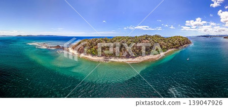 Aerial panorama of tropical island and reef in Panama Caribbean Aerial panorama of tropical island and reef in Panama Caribbean 139047926