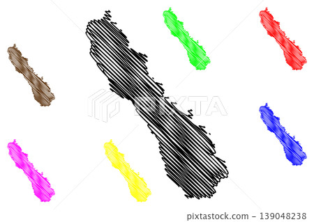 Linga island (United Kingdom of Great Britain and Northern Ireland, Scotland, Shetland islands) map vector illustration, scribble sketch Isle of lyngey, Bluemull Sound map 139048238