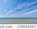 seascape of a calm, clear sea, a poster advertising a seaside vacation and a relaxing beach holiday, copy space for text 139048365