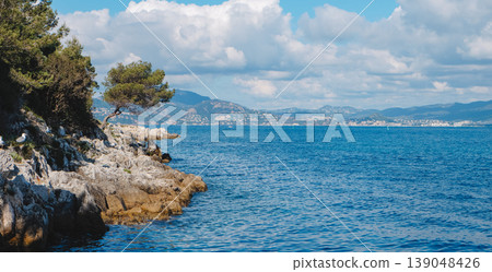 coast of Ile Saint-Honorat facing la Napoule gulf coast of Ile Saint-Honorat facing la Napoule gulf 139048426