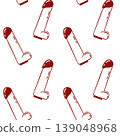 vibrator penis, dildo,  adult sex toy, accessories for sex games and bdsm, simple linear red repeating vector for brand identity or packaging design 139048968