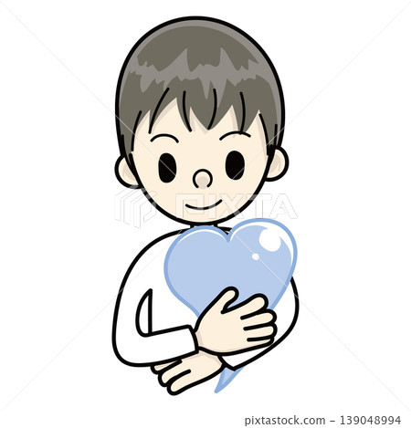 一個男人抱著一顆心(手繪,藍色) 一個男人抱著一顆心(手繪,藍色) 139048994