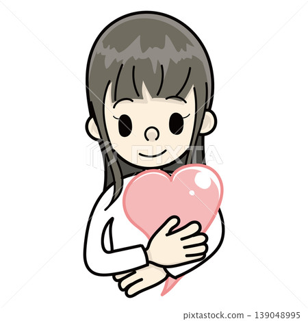 Woman hugging a heart (hand-drawn, red) Woman hugging a heart (hand-drawn, red) 139048995