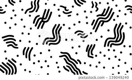 Abstract black and white geometric dashed pattern. Abstract seamless pattern creating a dynamic maze with dashed lines and scattered dots Abstract black and white geometric dashed pattern. Abstract seamless pattern creating a dynamic maze with dashed lines and scattered dots 139049240