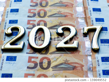 Background of the fifty euros banknotes and 2027 139049552