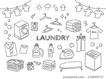 A set of hand-drawn illustrations related to laundry. A set of hand-drawn illustrations related to laundry. 139049737