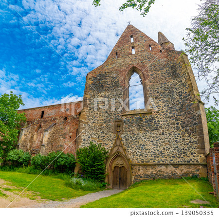 The Rosa Coeli monastery. Ancient catholic ruin of women monastery near Dolni Kounice city. Religion gothic place with spiritual history builded from stone. Medieval and historical heritage. The Rosa Coeli monastery. Ancient catholic ruin of women monastery near Dolni Kounice city. Religion gothic place with spiritual history builded from stone. Medieval and historical heritage. 139050335