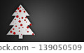 White christmas tree on black background. Tree is covered with molecule of virus with red color. Concept of christmas during pandemic situation of COVID-19 in the world. Place for text, greeting card 139050509