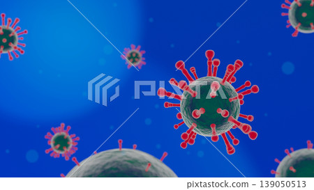 3D illustration of coronavirus placed on blue backround. COVID-19 virus (also known as 2019 NCOV, SARS-CoV-2), concept of pandemic situation which began in China town Wu Chan. 3D render, concept art 3D illustration of coronavirus placed on blue backround. COVID-19 virus (also known as 2019 NCOV, SARS-CoV-2), concept of pandemic situation which began in China town Wu Chan. 3D render, concept art 139050513
