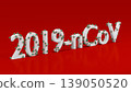 3D text "2019-nCoV" covered by model of virus molecule of green and red color. Concept of warning text and infographic related to pandemic situation in Wuhan city, China. 3D render. 139050520