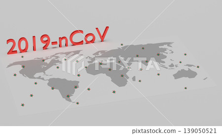 Red text "2019-nCoV" placed above world map which is covered by molecules of virus. Concept art of pandemic situation of coronavirus (2019-nvoc, COVID-19, SARS-COV-2). Epidemic concept. 3D render. Red text "2019-nCoV" placed above world map which is covered by molecules of virus. Concept art of pandemic situation of coronavirus (2019-nvoc, COVID-19, SARS-COV-2). Epidemic concept. 3D render. 139050521