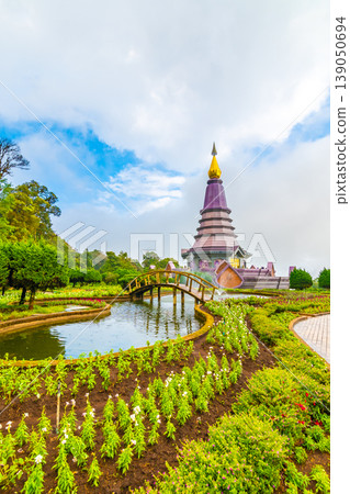 The royal stupa and pagoda dedicated to the king and queen of Thailand in Doi Inthanon national park near Chiang Mai city. "Phra Maha Dhatu Nabha Metaneedol" and "Nabhapol Bhumisiri" in local speak 139050694