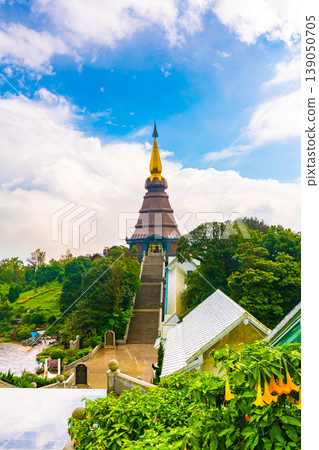The royal stupa and pagoda dedicated to the king and queen of Thailand in Doi Inthanon national park near Chiang Mai city. "Phra Maha Dhatu Nabha Metaneedol" and "Nabhapol Bhumisiri" in local speak The royal stupa and pagoda dedicated to the king and queen of Thailand in Doi Inthanon national park near Chiang Mai city. "Phra Maha Dhatu Nabha Metaneedol" and "Nabhapol Bhumisiri" in local speak 139050705