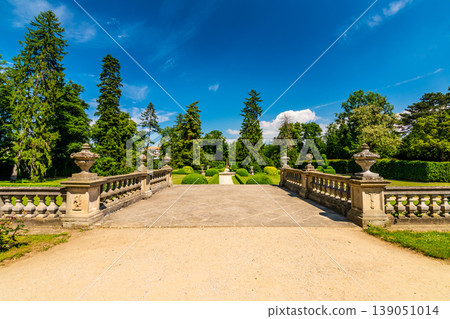 Buchlovice castle, Czech republic. Ancient heritage exterior built in baroque style. Famous tourist destination in South Moravia region Buchlovice castle, Czech republic. Ancient heritage exterior built in baroque style. Famous tourist destination in South Moravia region 139051014