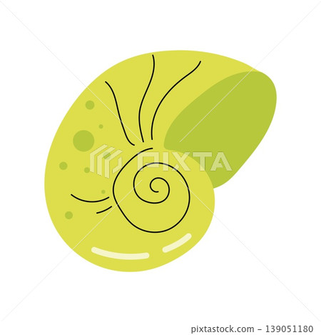 Lime green spiral seashell cartoon vector icon on white background Lime green spiral seashell cartoon vector icon on white background 139051180