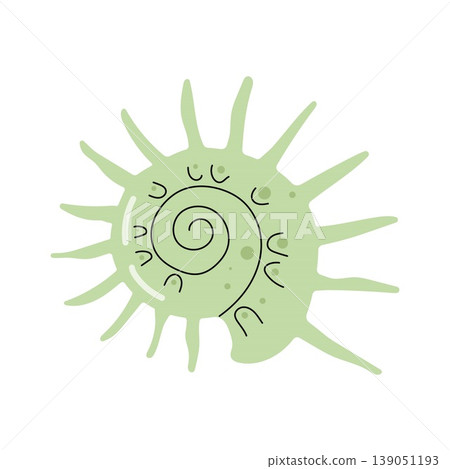 Green spiky spiral seashell cartoon vector icon on white background Green spiky spiral seashell cartoon vector icon on white background 139051193
