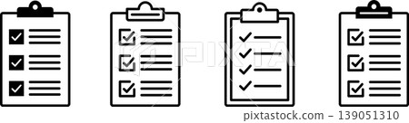 Icon illustrations of checklists, checkboards, and clipboards 139051310