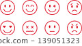 Red illustration icon of a smiley face. 139051323