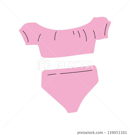 Pink off the shoulder ruffle bikini with high waist bottoms Pink off the shoulder ruffle bikini with high waist bottoms 139051381