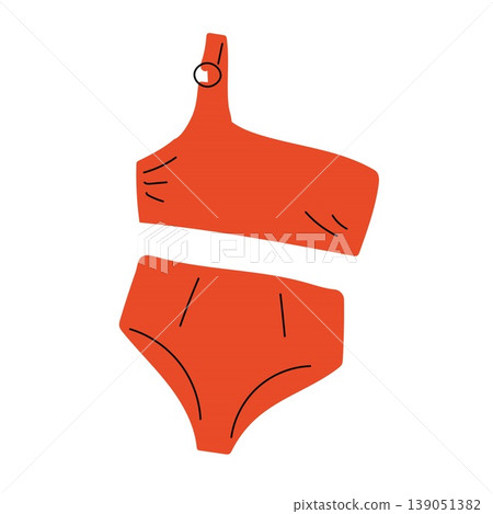 Red one shoulder bikini top with high waist bottoms Red one shoulder bikini top with high waist bottoms 139051382