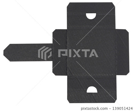 The interior of a folding box made of thick black corrugated cardboard, in the form of a flat blank with a central section 139051424