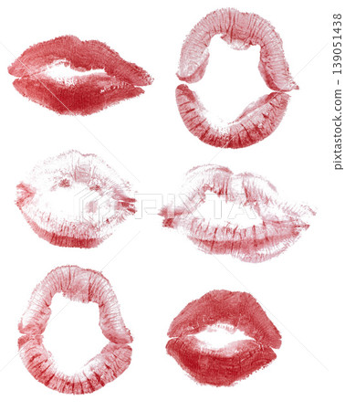 Imprints of human lips painted with red lipstick Imprints of human lips painted with red lipstick 139051438