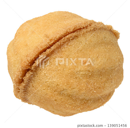 A shortbread cookie in the shape of a whole walnut on an isolated background 139051456