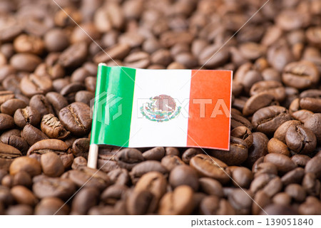 Flag of Mexico in roasted coffee beans. Growing coffee in Mexico concept, origin of coffee grain Flag of Mexico in roasted coffee beans. Growing coffee in Mexico concept, origin of coffee grain 139051840