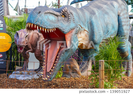 A large model Dinosaur in the outdoors at a wildlife park in Australia 139051927