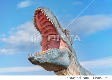 A large model Dinosaur in the outdoors at a wildlife park in Australia A large model Dinosaur in the outdoors at a wildlife park in Australia 139051930