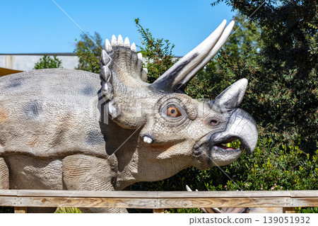 A large model Dinosaur in the outdoors at a wildlife park in Australia A large model Dinosaur in the outdoors at a wildlife park in Australia 139051932