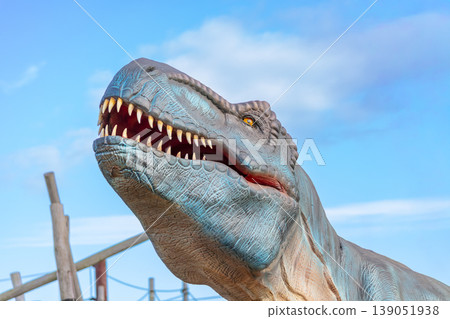 A large model Dinosaur in the outdoors at a wildlife park in Australia A large model Dinosaur in the outdoors at a wildlife park in Australia 139051938