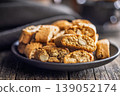 Crunchy Almond Biscotti cantuccini on a Rustic Plate, Perfect for Coffee or Tea Breaks 139052174