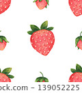 Simple seamless pattern of ripe, juicy strawberries. Wild or garden berries in cartoon style. Hand-drawn watercolor illustration isolated on a white background. Ideal for package, textile, polygraph 139052225