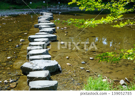 嵐山谷中橫跨月川的踏腳石 139052785
