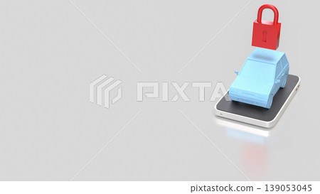 Smart Car Security Concept With Padlock On Mobile Device 3d render. 139053045