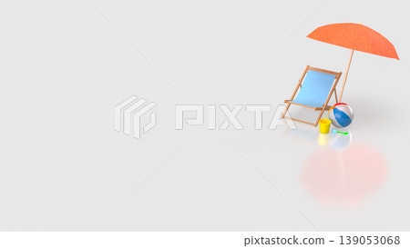 Relaxing Summer Beach Setup with Chair Umbrella and Colorful Accessories 3d render. 139053068