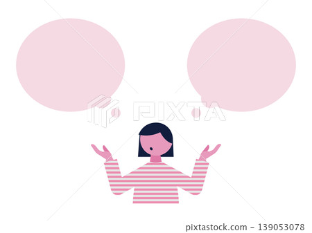 向量插圖,描繪了一位女士在兩個選項之間猶豫不決,並配有對話氣泡。 向量插圖,描繪了一位女士在兩個選項之間猶豫不決,並配有對話氣泡。 139053078