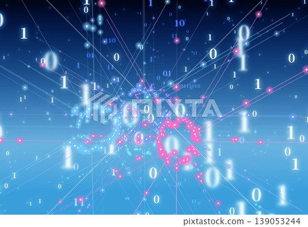 A digital space where binary code and lines of light intersect. 139053244