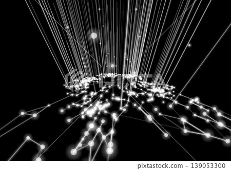 A black and white image showing a network of light and lines. A black and white image showing a network of light and lines. 139053300